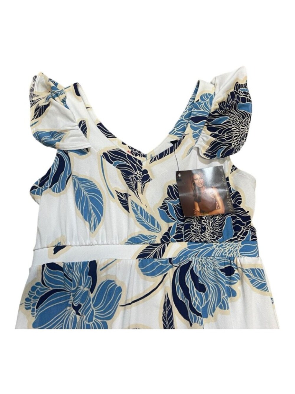 Iman Global Chic Blue Floral Maxi Dress VNeck Size MP Medium Petite NWT Hawaiian - Picture 4 of 10